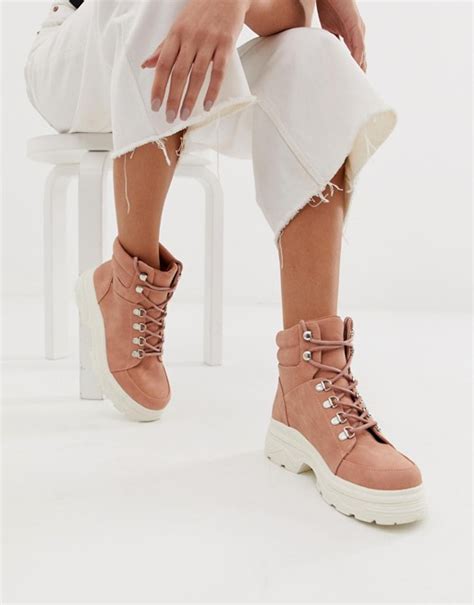 New Look Chunky Flat Boots In Nude Asos