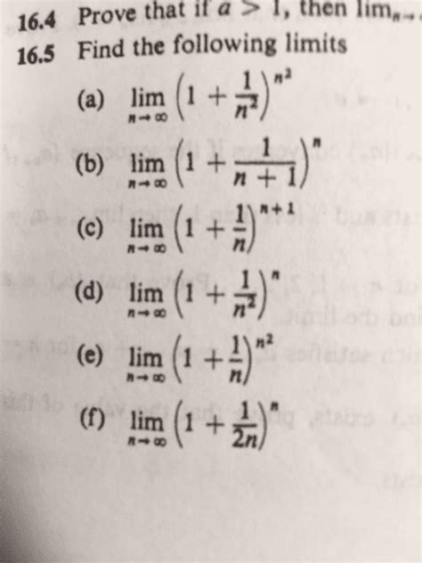 Oneclass Find The Following Limits Lim N Rightarrow Infinity 1 1 N
