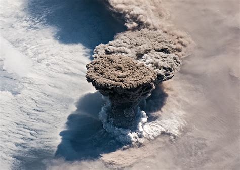 dramatic raikoke volcano eruption  nasa images