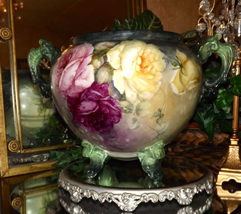 limoges limoges magnificent footed jardiniere exquisite pink red   love lee ruby lane