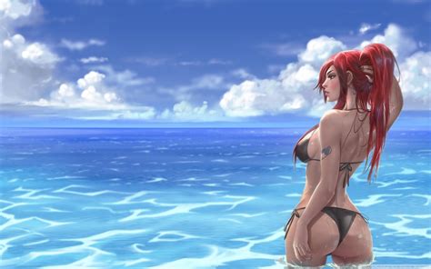 erza scarlet at beach ultra hd desktop background