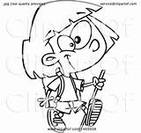 Cartoon Hiking Girl Illustration Royalty Clipart Lineart Toonaday Vector Getdrawings Drawing Clip sketch template