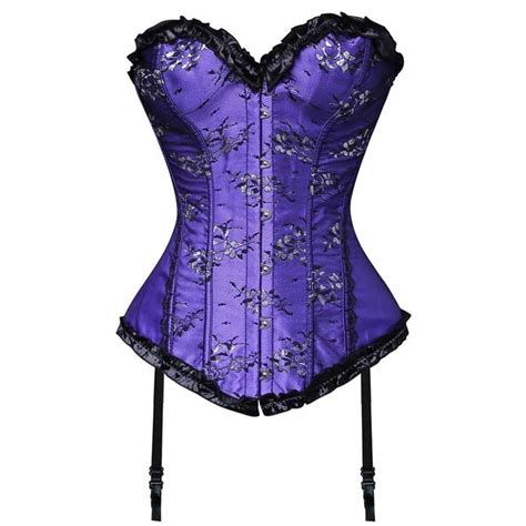 purple floral satin fabric hot sexy gothic corset overbust steel boned