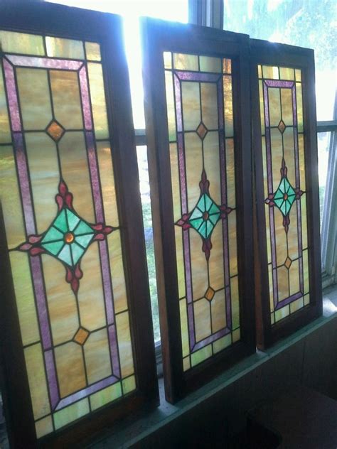 1920s Art Deco Leaded Stained Glass Windows Set Of 3 Vintage In