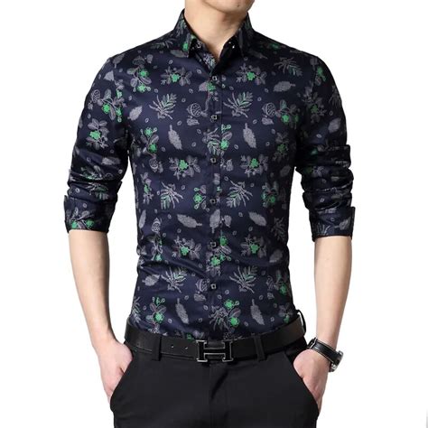 brand luxury men shirt cotton long sleeve men floral shirts