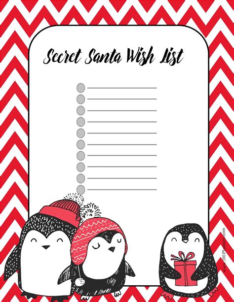 secret santa  list template printable printable templates