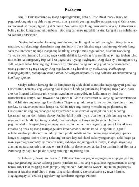 el filibusterismo reaction paper essay  tagalog brainlyph