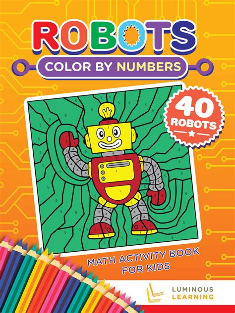 color  numbers robots math activity book  kids