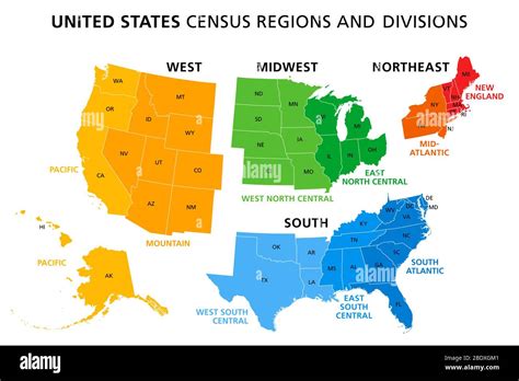 mapa de estados unidos dividido en regiones y divisiones del censo