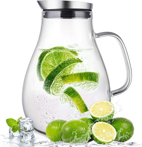 liter glass pitcher water jug juice carafe  lid  spout
