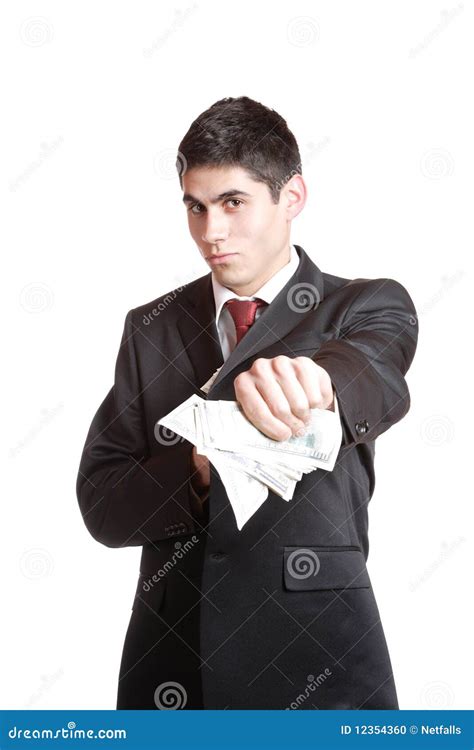businessman holding money stock photo image  grey