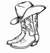 Cowboy Hat Coloring Boots Pages Colouring sketch template