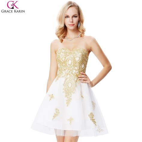 Buy White And Gold Prom Dresses Short Formal Ball Gowns