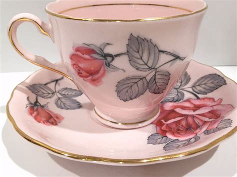 pink rose colclough tea cup  saucer rose tea cups english bone