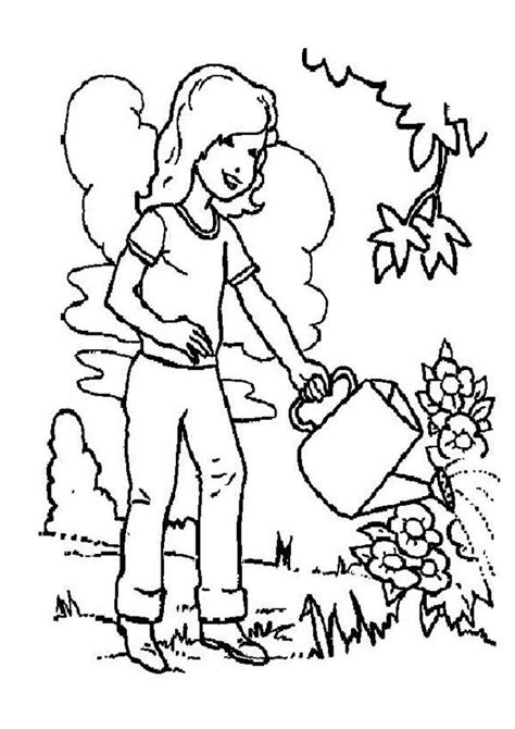 preschool girl watering plants coloring page preschool coloring pages