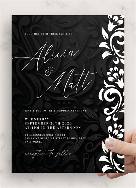 printable black  white wedding invitation
