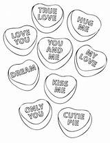 Coloring Conversation Heart Pages Candy Valentine Hearts Valentines Printable sketch template