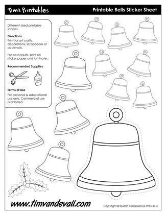 printable bell templates bell stickers  bell shapes tims printables