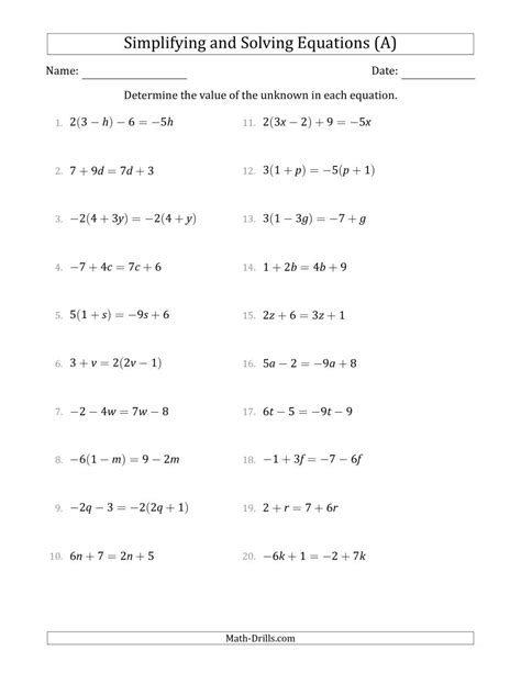 simple algebra equations worksheet  algebra worksheets
