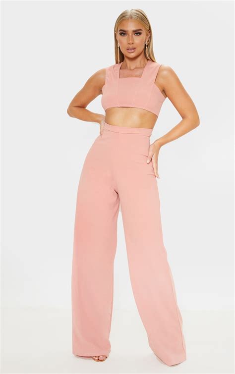 dusty rose crepe cut out jumpsuit prettylittlething