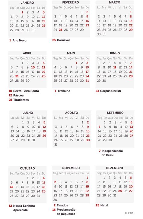 feriados prolongados nacionais de  veja  calendario de feriadoes atualidade el pais brasil