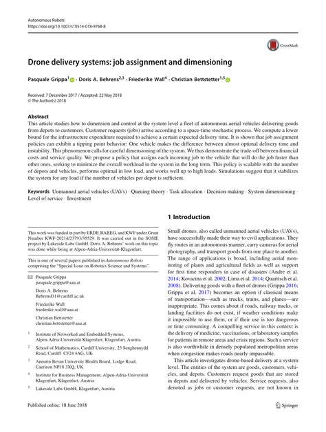 drone delivery systems job assignment  dimensioning