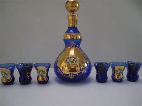Mid Century Made In Italy Venetian Glass Decanter And Six Cordial