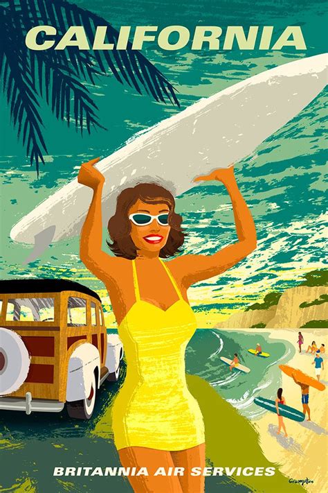 1960 S Style Airline Travel Poster By Michael Crampton Travel Posters
