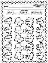 Popcorn Addition Color Code Worksheets Math Activities sketch template