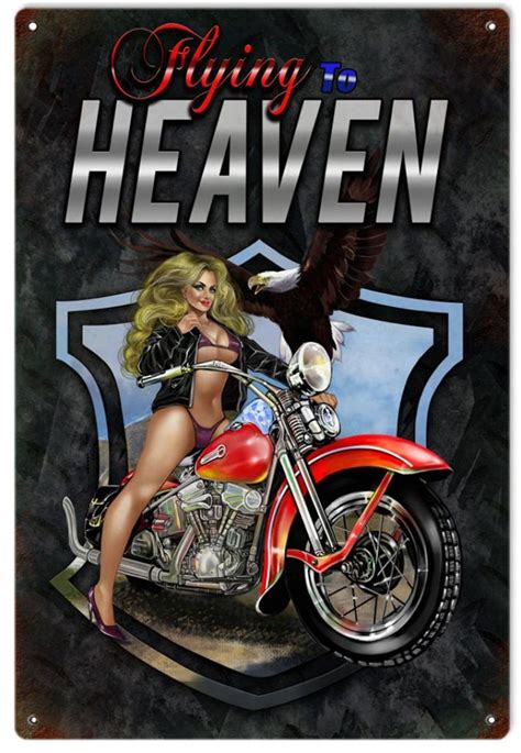 vintage style pin up girl flying to heaven motorcycle sign etsy