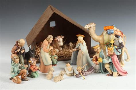 sold price set  hummel nativity scene figures camel   high