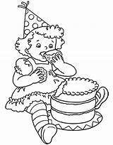 Cake Coloring Birthday Girl Eat Pages Chocolate Little Drawing Netart Color Getdrawings sketch template