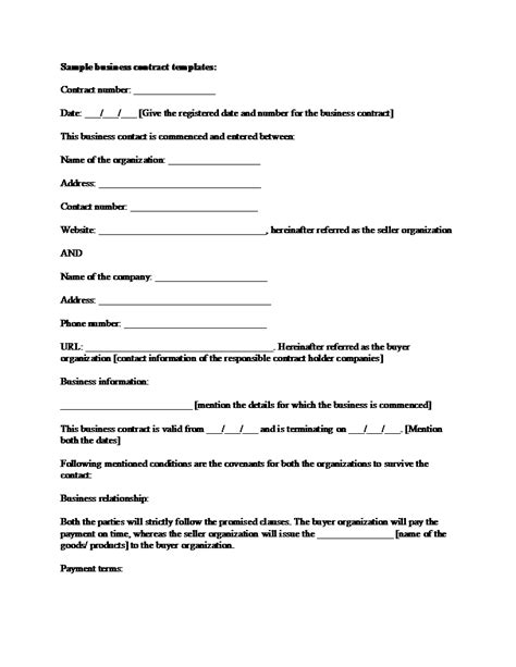 sample business contract  printable documents