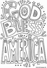Coloring Bless God America Pages July 4th Doodle Printable Independence Color Christian Print Religious Crafts sketch template