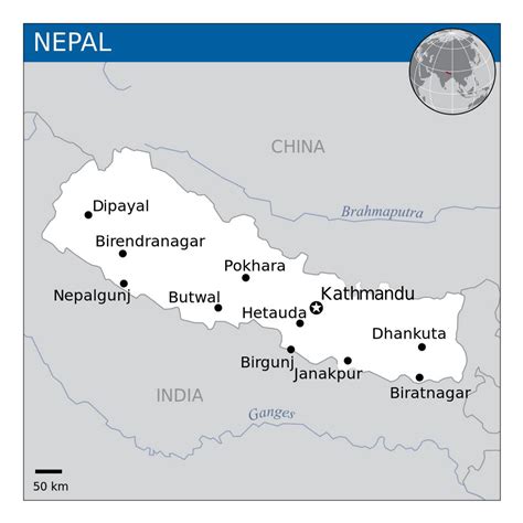 map  nepal  major cities nepal asia mapsland maps   world