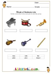 musical instrument worksheetsmatching worksheets  kindergarten