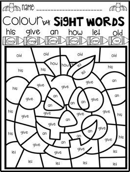 halloween color  code sight words  grade  kindergarten rocks