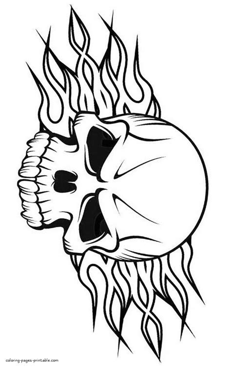 flamed skull coloring page cool skull drawings skull coloring pages