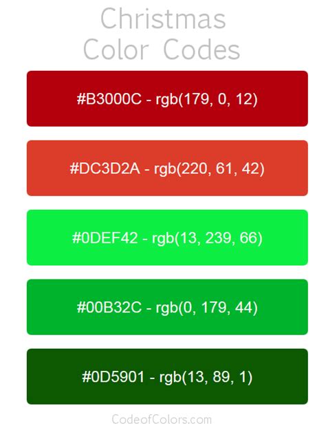 christmas color palette hex  rgb color codes