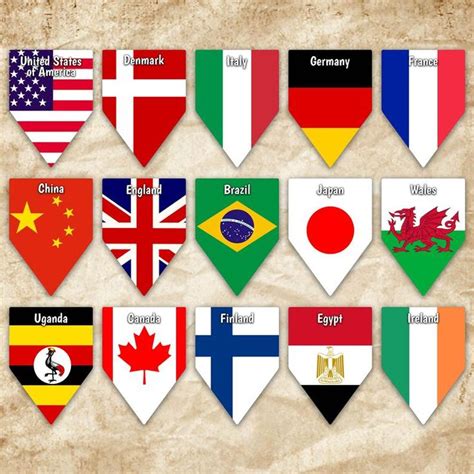world flags printable banner includes  flags  names etsy