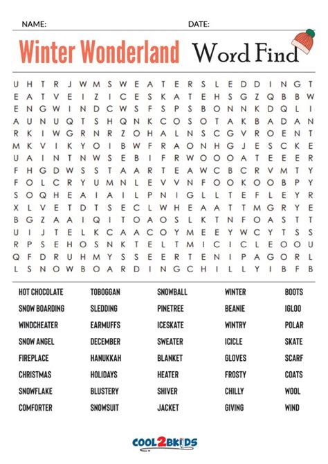 printable winter word search coolbkids