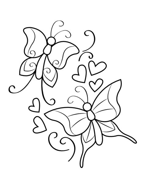 printable butterflies  hearts coloring page