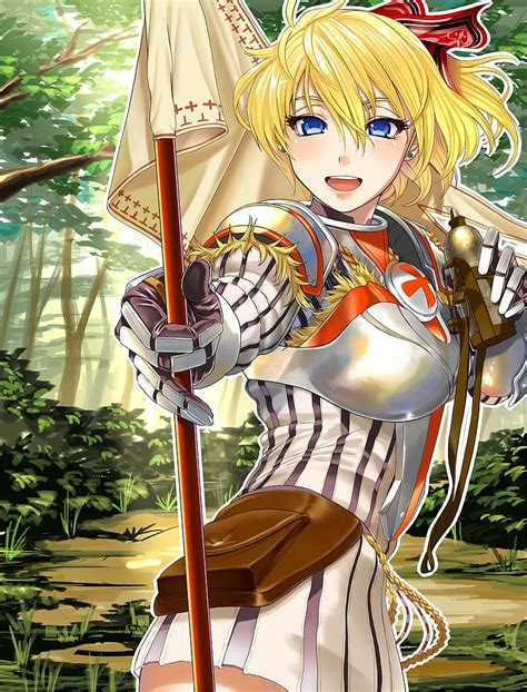 Anime Anime Girls Short Hair Blonde Blue Eyes Armor Forest