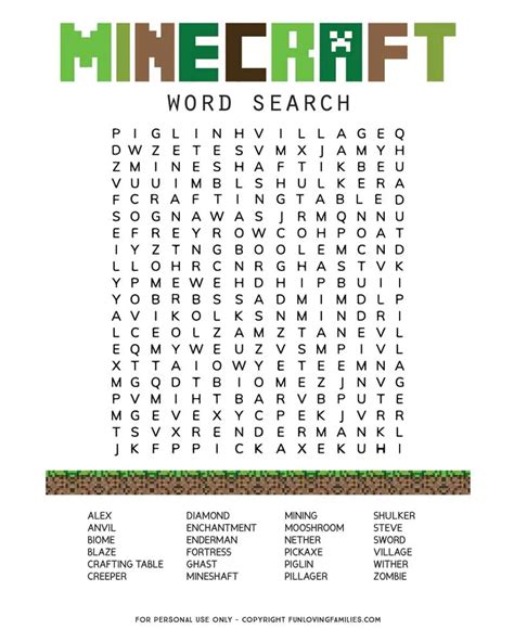 minecraft word search fun loving families