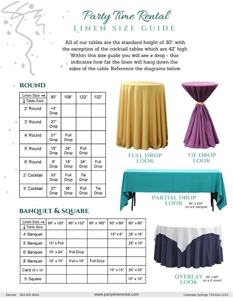 linen size guide party time rental
