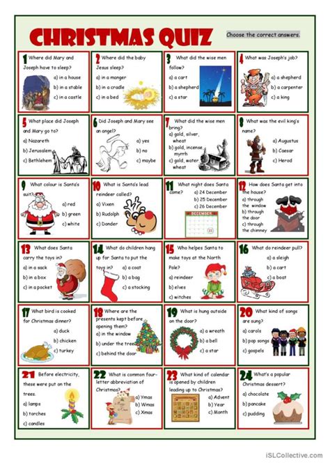 christmas quiz warmer filler english esl worksheets