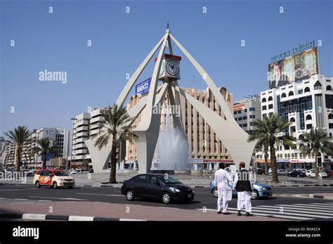 tower clock roundabout  dubai united arab emirates stock photo alamy