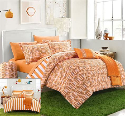 chic home  piece paris reversible geometric  striped comforter sheet set full orange