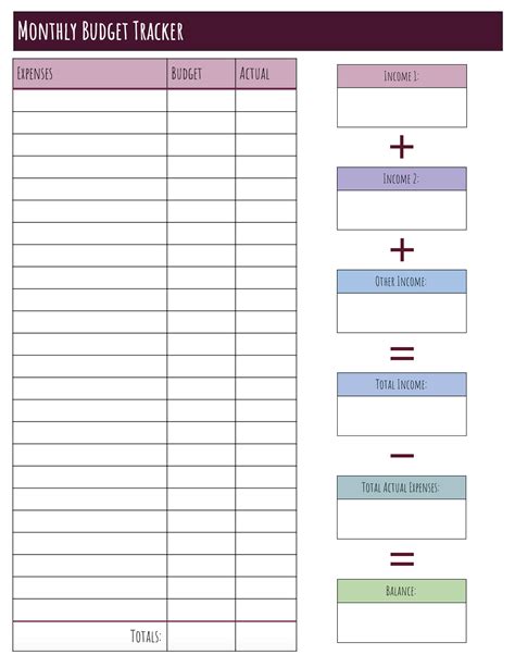 printable monthly budget form templates   print