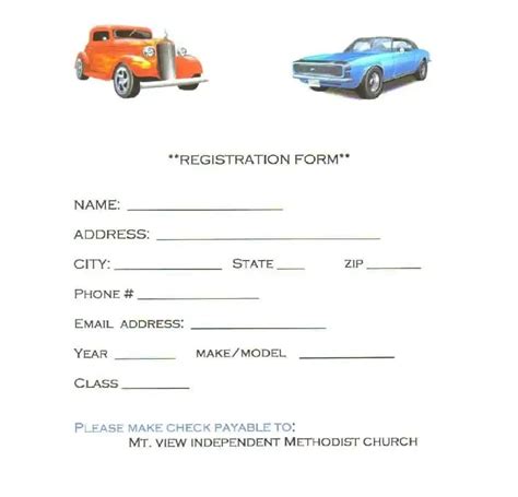 car show registration form templates word excel samples